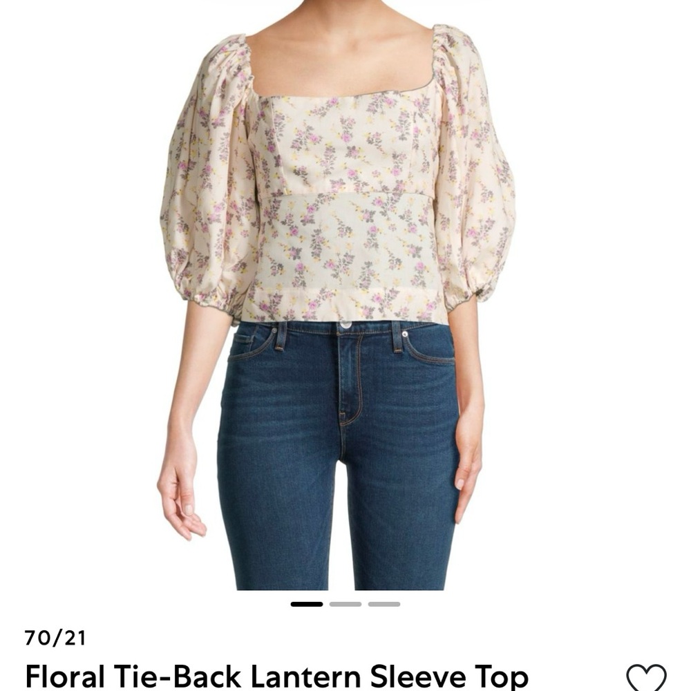70F/21C Floral Lantern Sleeve Tie Back Top Size L
